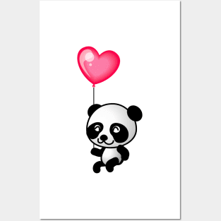 Cute Panda & Heart Balloon Posters and Art